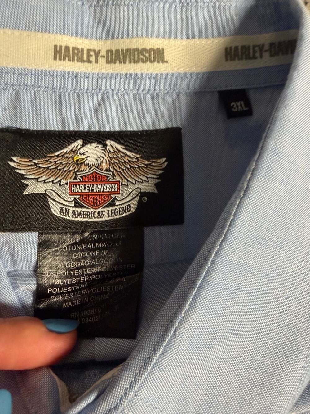 Harley-Davidson Men's Light Blue Long Sleeve Button-Down Oxford Shirt (Size 3XL) - Picture 7 of 7